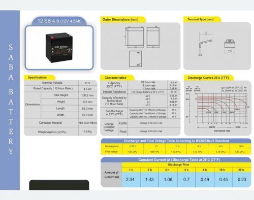 کاتالوگ باتری 4.5 آمپر یو پی اس صبا
