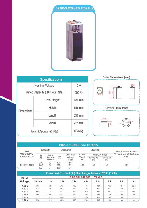 2V-1200AH کاتالوگ باتری 2 ولت 1200 آمپر صبا
