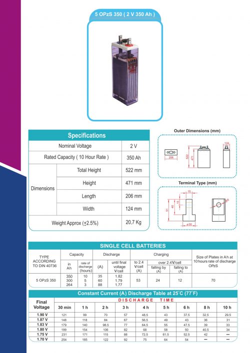 2V-350AH کاتالوگ باتری 2 ولت 350 آمپر صبا