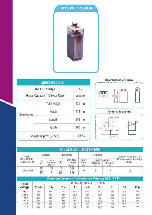 2V-490AH گاتالوگ باتری 2 ولت 490 آمپر اسیدی صبا
