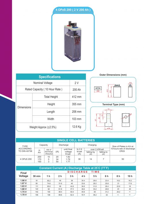 2v-200AH کاتالوگ باتری 2 ولت 200 آمپر اسیدی صبا